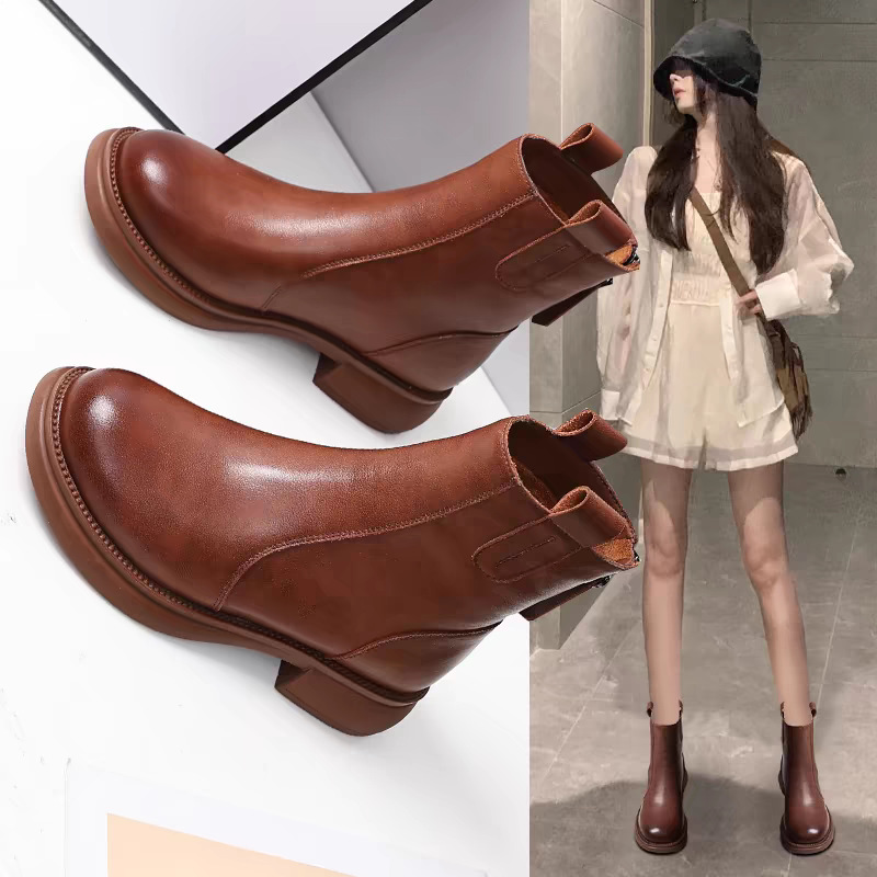 Women's Flat-Heeled Fleece-Lined Ankle Boots With Zippers foto 4