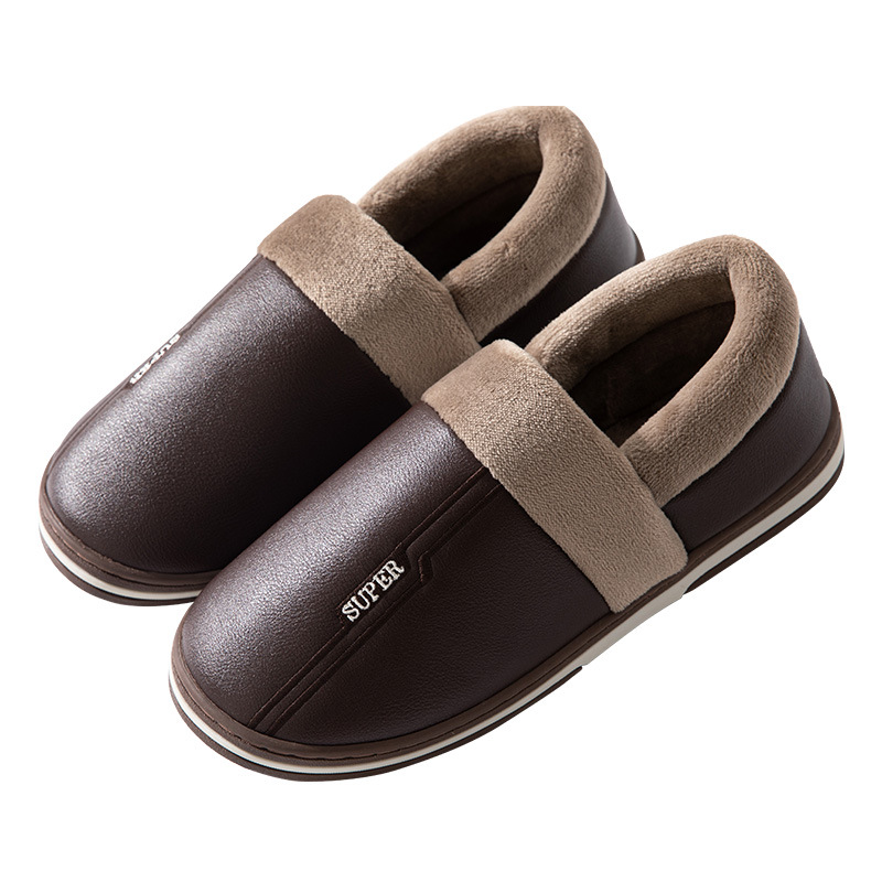 Leather Slippers Waterproof Thick Bottom Indoor Non-slip Warm Shoes foto 2