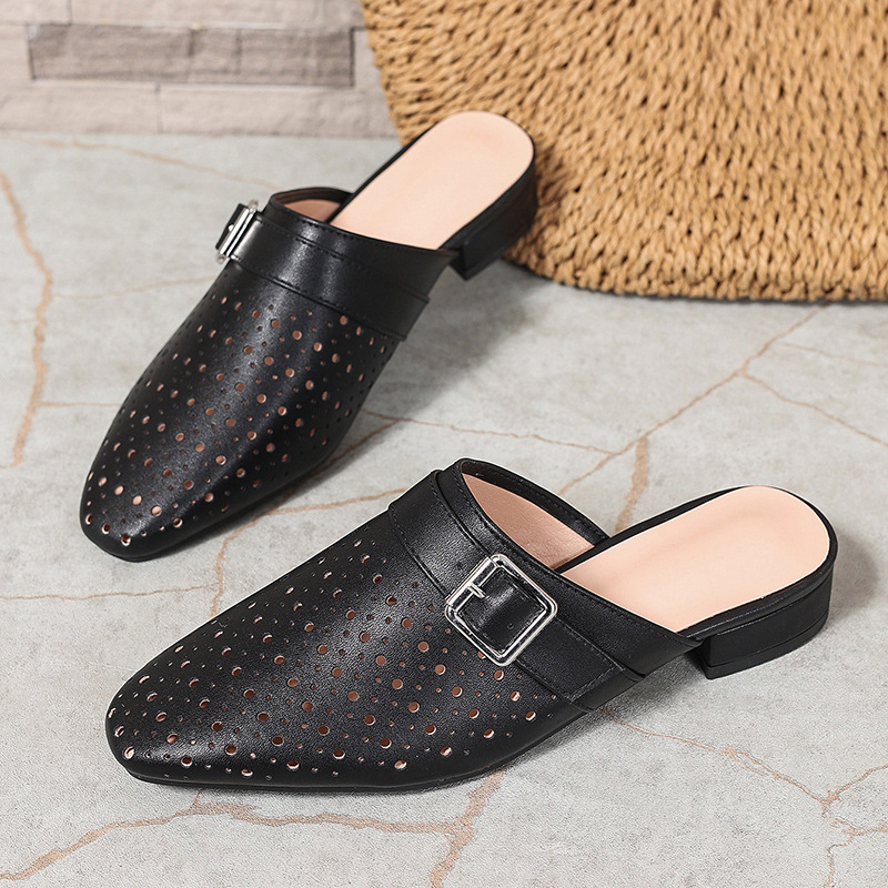 Closed-toe, Back-strap, Buckle-fastened Flat Womens Slippers foto 2