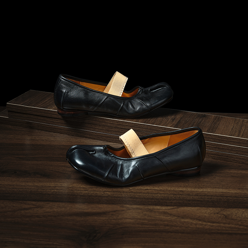 Women's Premium Full Grain Leather Tabi Mary Jane Ballet Flats, Split-Toe Shoes foto 4