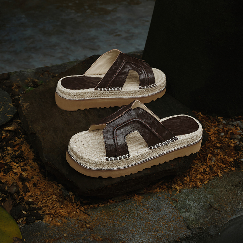 Women's Handmade Full-Grain Sheepskin Espadrille Platform Slides, Cut-Out Open-Toe Summer Sandals foto 5