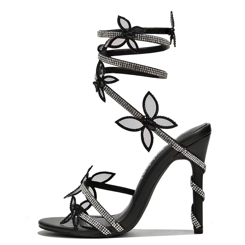 Snake Butterfly Rhinestone Flower Stiletto Heel Roman Sandals foto 3