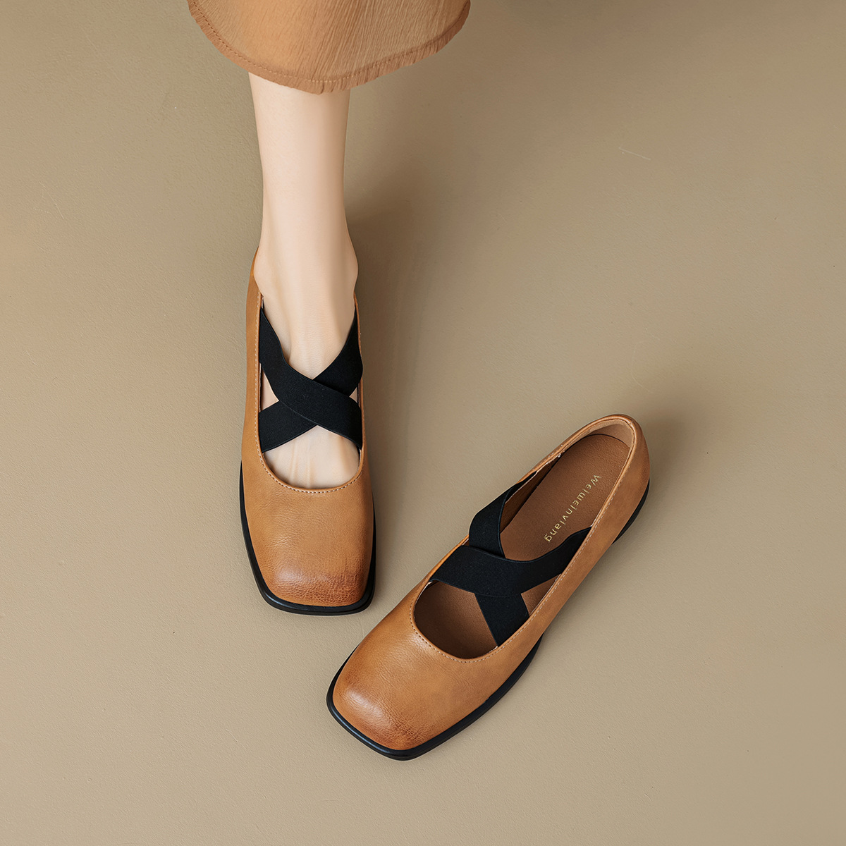 Women's Chunky Heel French Ballet Shoes foto 2