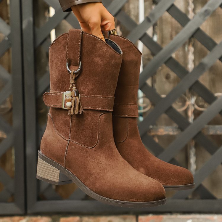 Thin Thick-soled Martin Boots With Elastic Suede foto 2