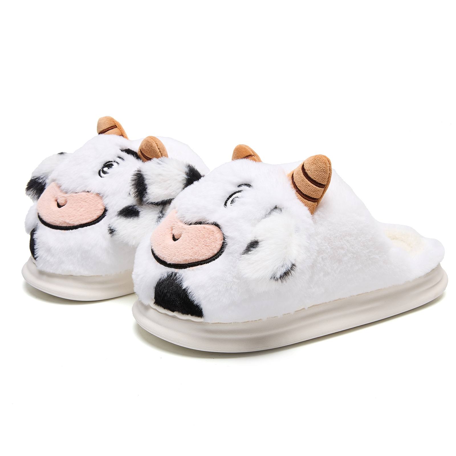 Indoor Platform Warm Cartoon Cow Fluffy Slippers foto 2