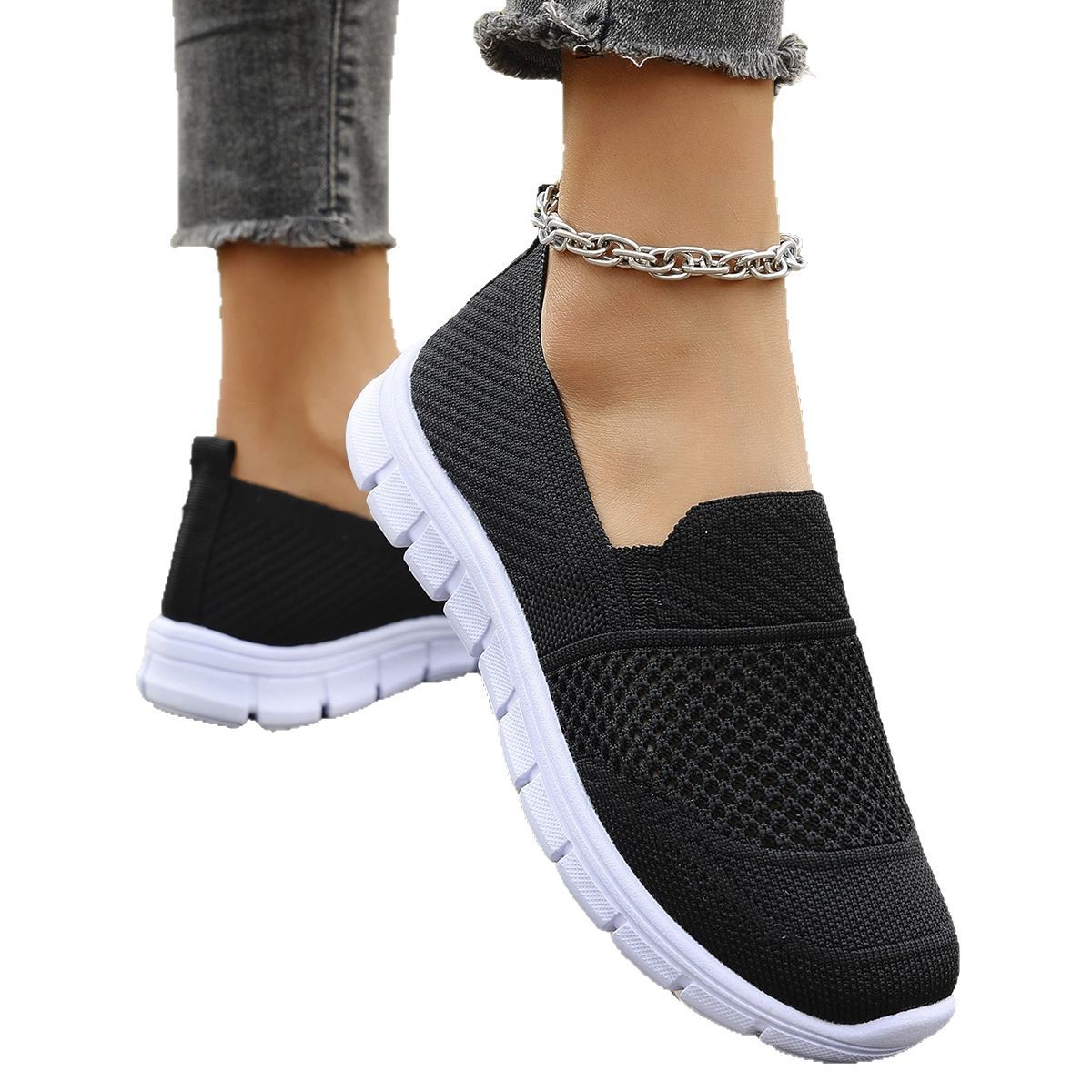 Large Size Mesh Breathable Flat Solid Color Casual Flyknit Pumps foto 2