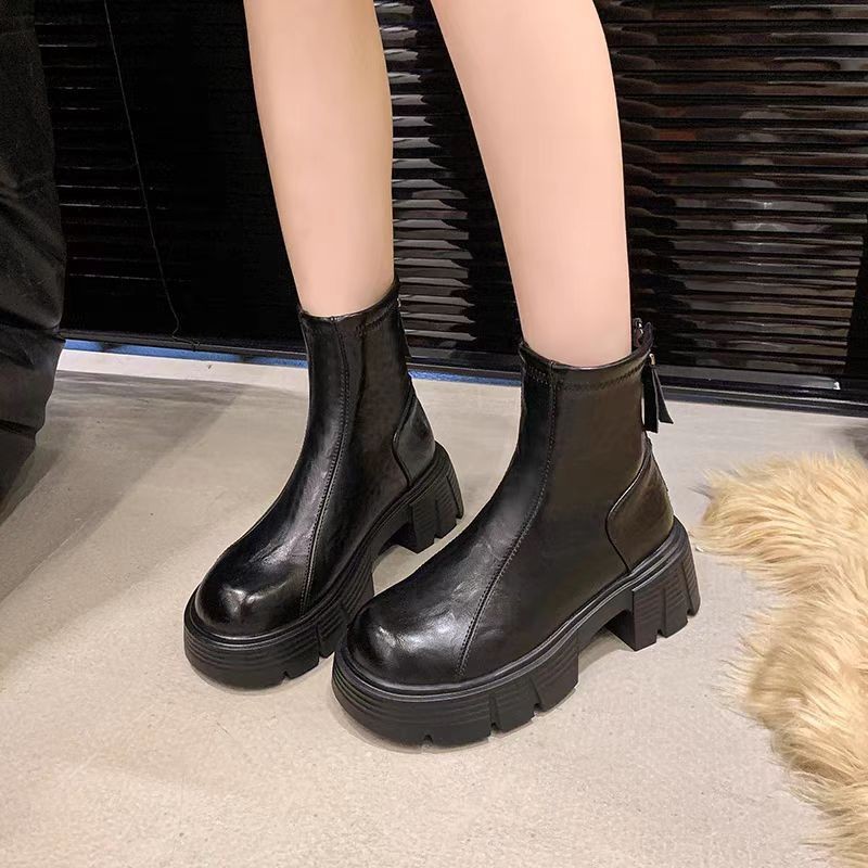 Soft Bottom British Style Skinny Boots Imitation Leather Single Boots Autumn And Winter Small Martin Shoes foto 5