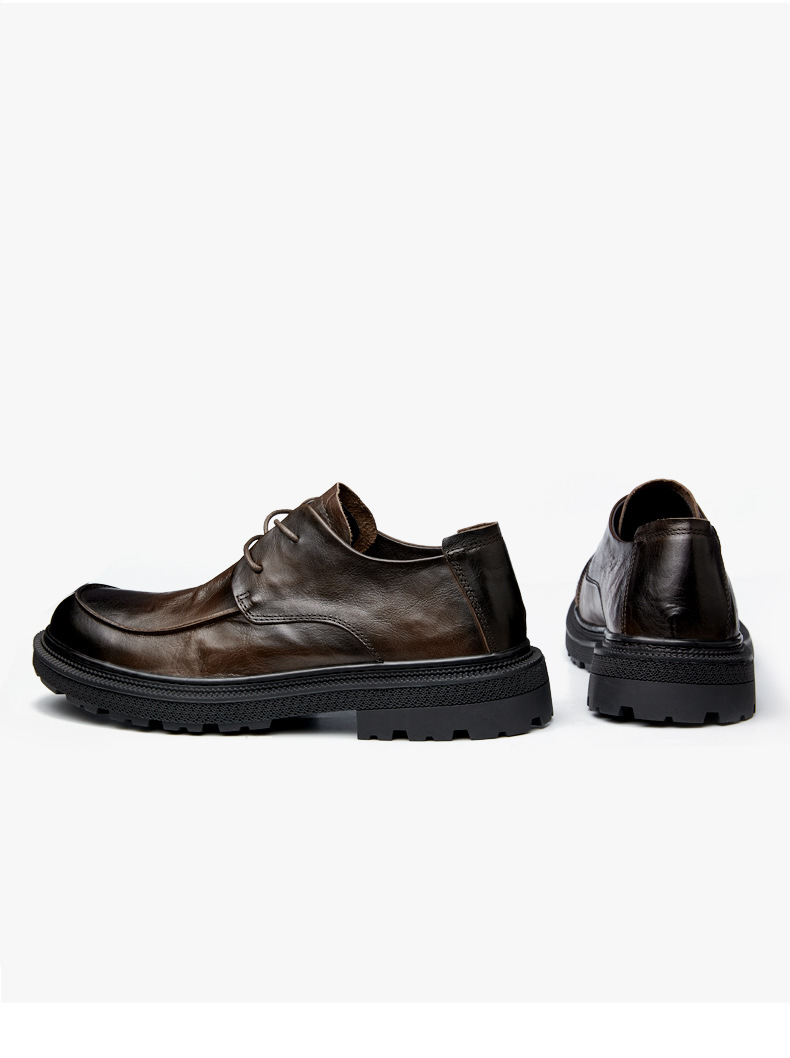 Men's Shoes Leather Round Head Breathable Retro British Casual Leather Shoes foto 4
