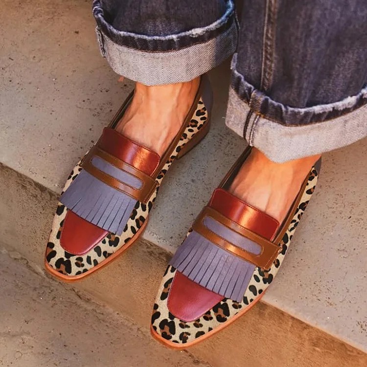 Spring New Square Toe Large Size Tassel Slip-on Shoes foto 5