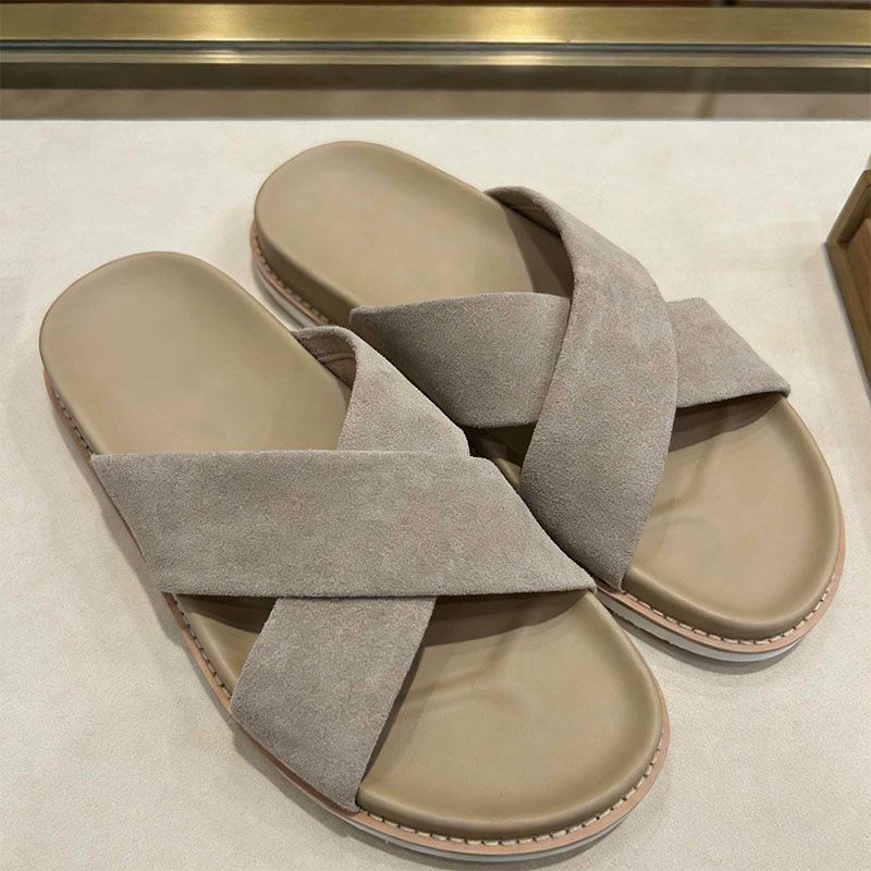Leisure Sandblasted Suede Leather Men's Slippers foto 3