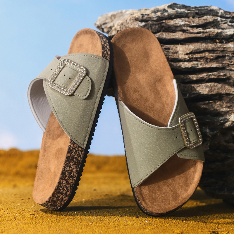 Summer New Retro Casual Belt Buckle Open Toe Slippers