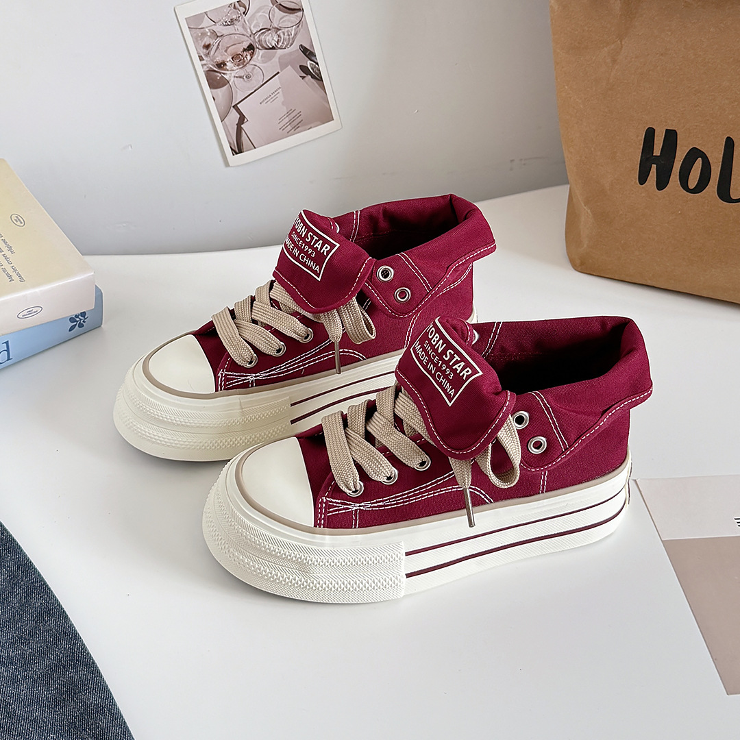 Womens Thick-Soled High-Top Canvas Shoes Black All-Match Sports Casual Sneakers With Height-Boosting Sole foto 5
