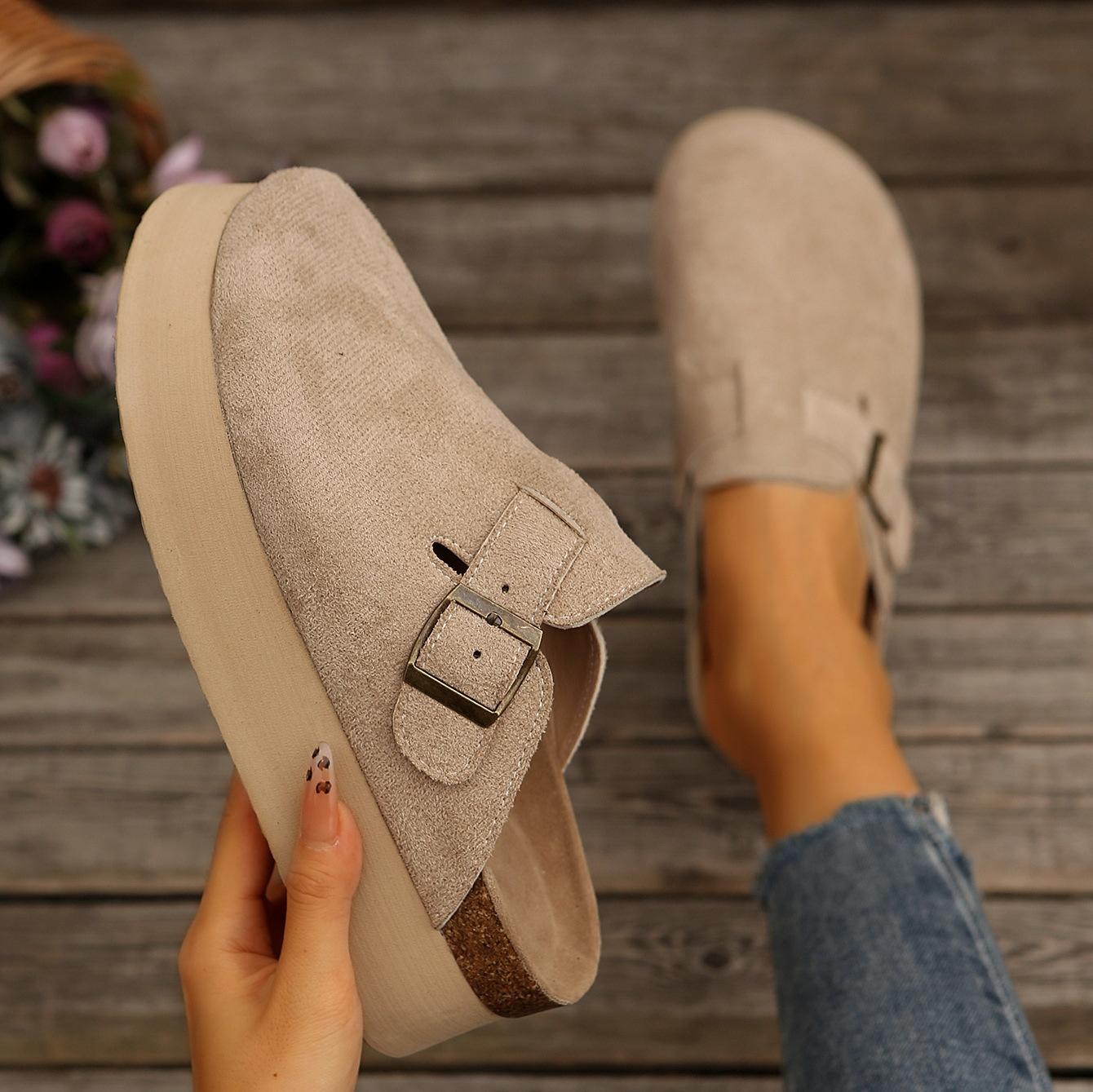 Thick Sole Half Slippers Women's Toe Cap Slip-on
