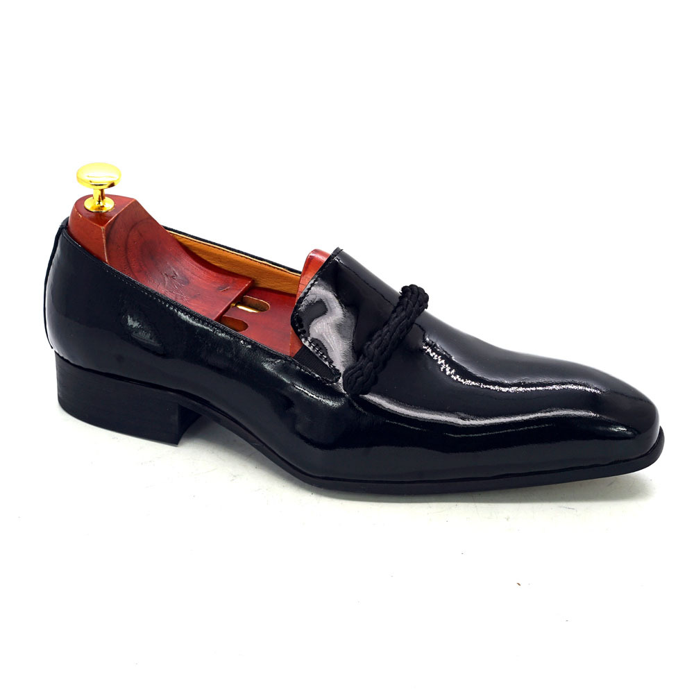 Men's Slip-on Formal Wear Black Patent Leather Loafers Pointed Toe Party Wedding Leather Shoes foto 3