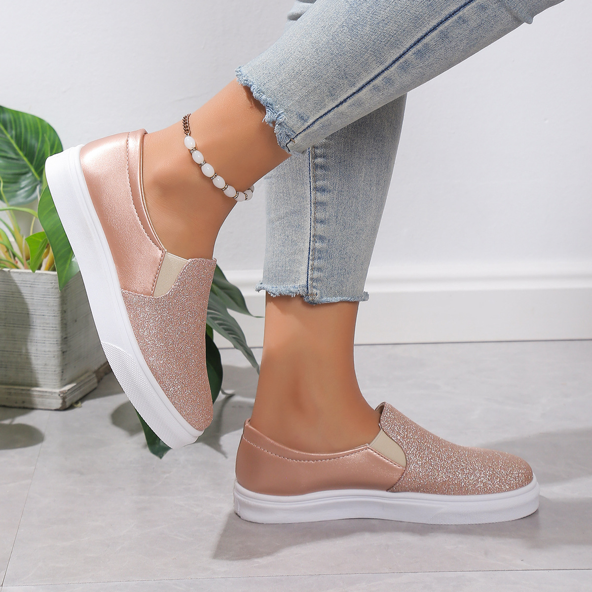 Casual Patchwork Sequin Shallow-mouth Womens Shoes foto 5