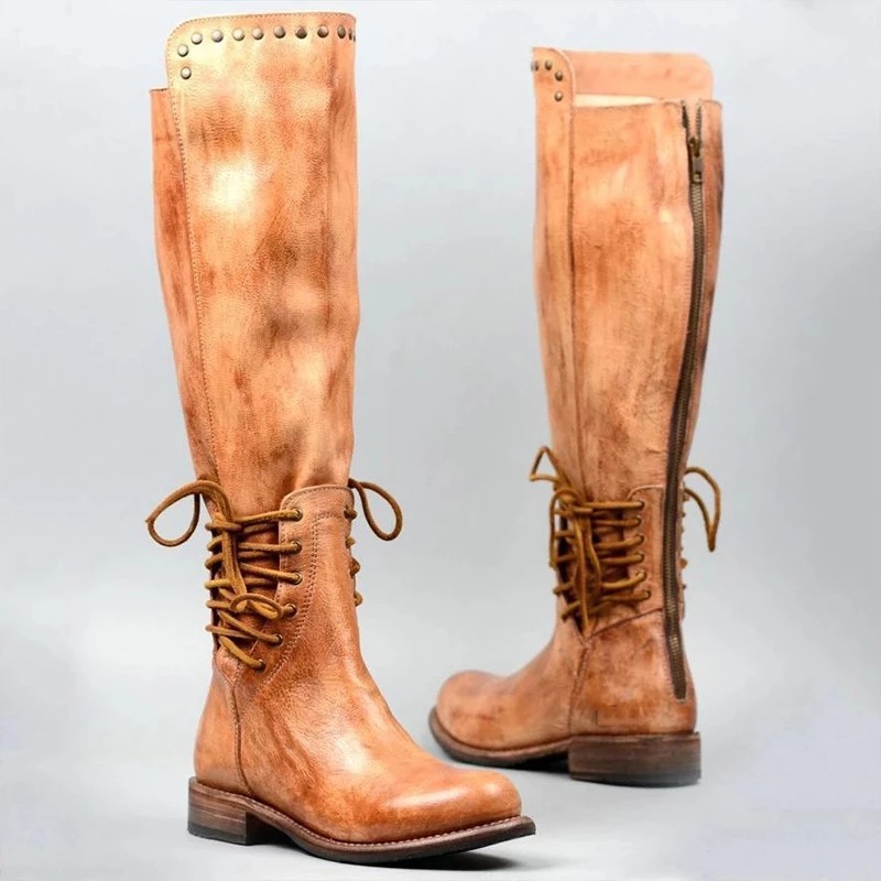 Womens Leather Boots With A Round Toe And Front Laces foto 3