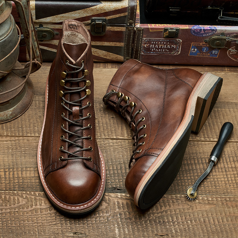 Vintage Genuine Leather Men's High-top Cowhide Worker Boot foto 3