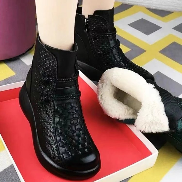 Womens Soft Leather Round-toe Soft-soled Fleece-lined Warm Boots foto 5