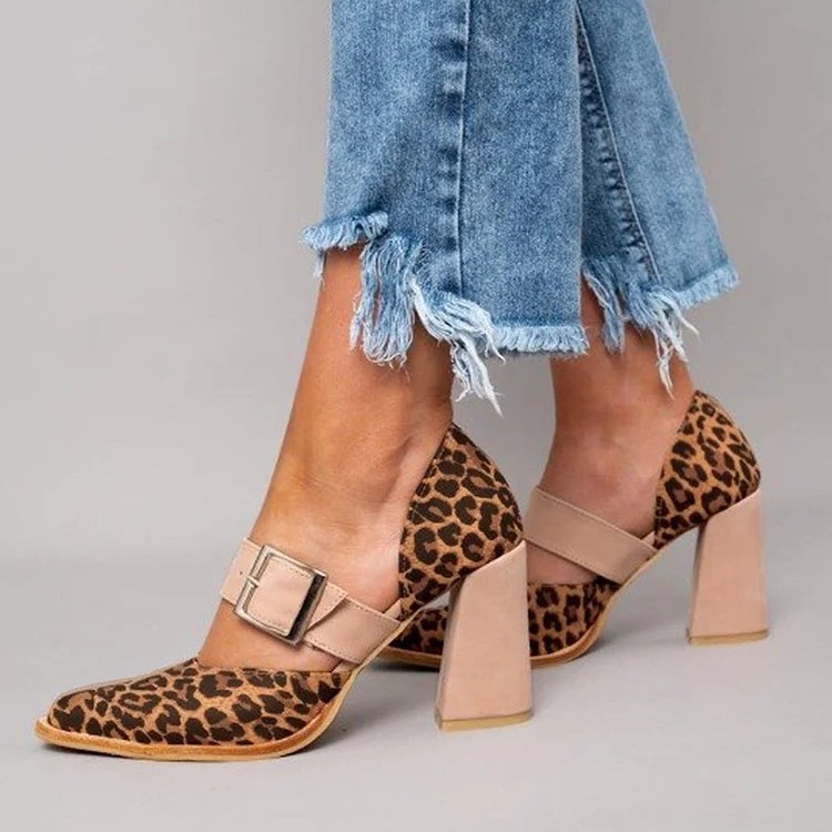 Spring Fashion High Heel Pointed Belt Buckle Leopard Print Sandals foto 4