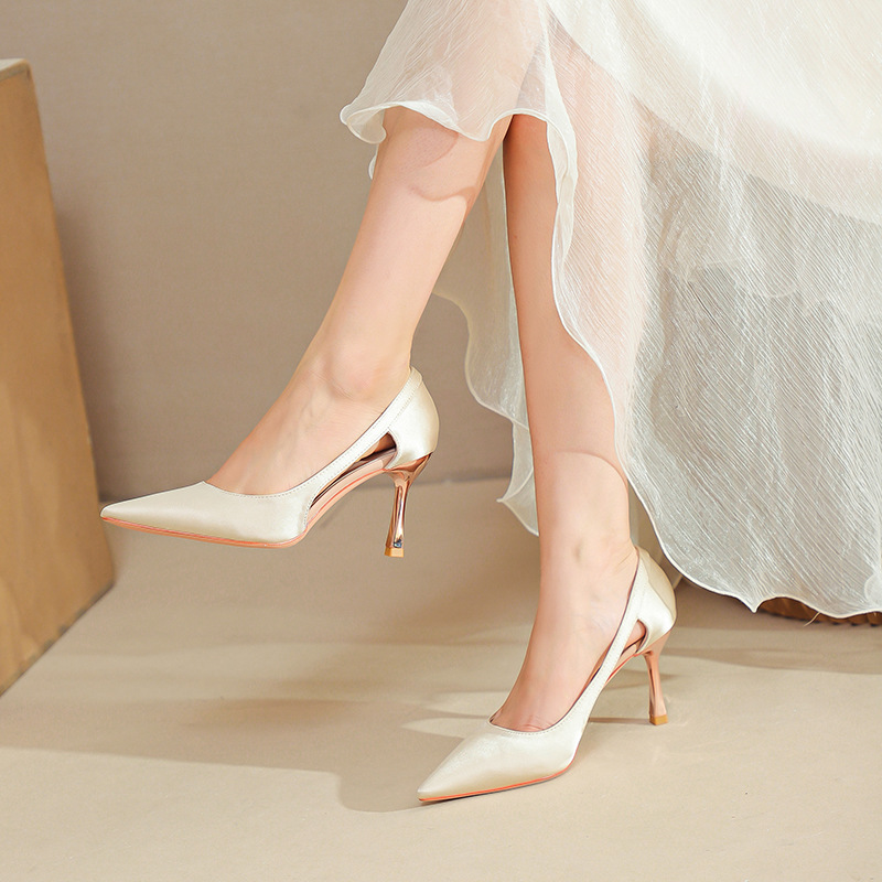 Pointed-toe Solid-color High Heels For Women, Stiletto Heels, New Hollow-out Low-cut Design foto 5