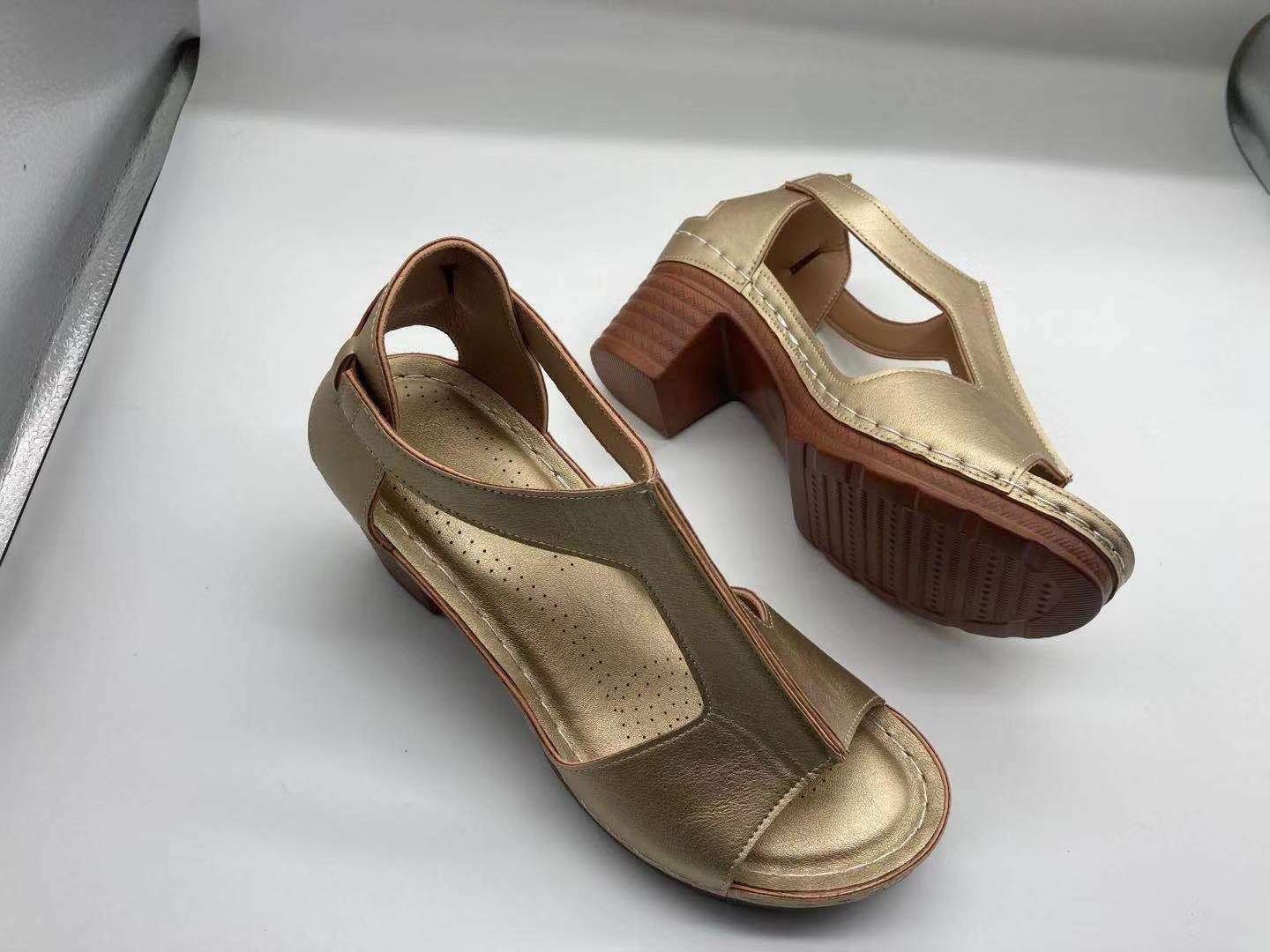 Peep Toe Plus Size Wedge Open Toe Buckle Roman Style High Heel Sandals foto 3