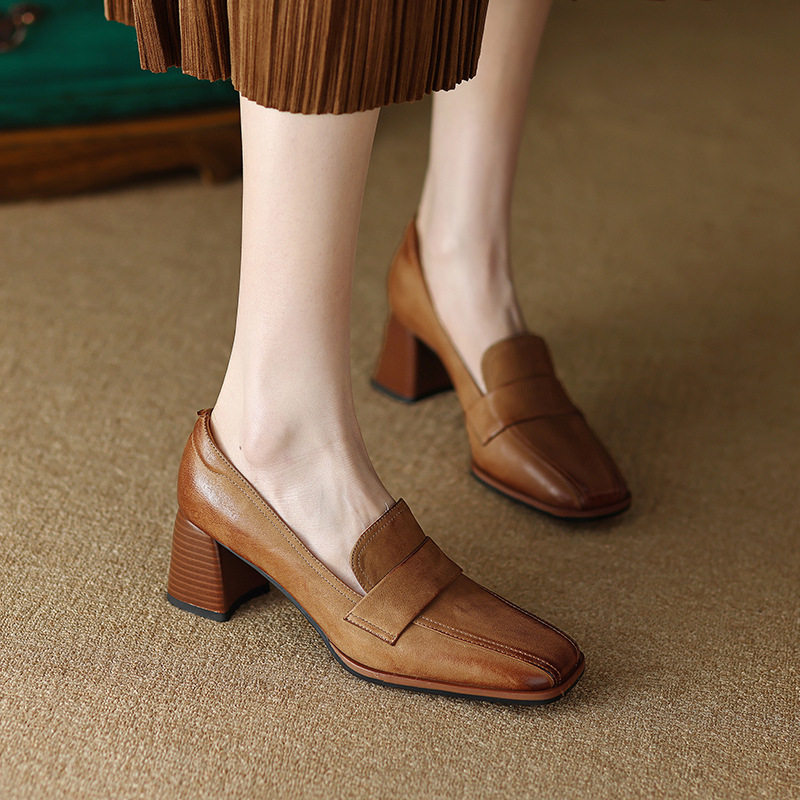 Square-toe Chunky-heel Mid-heel Low-cut Shoes foto 2