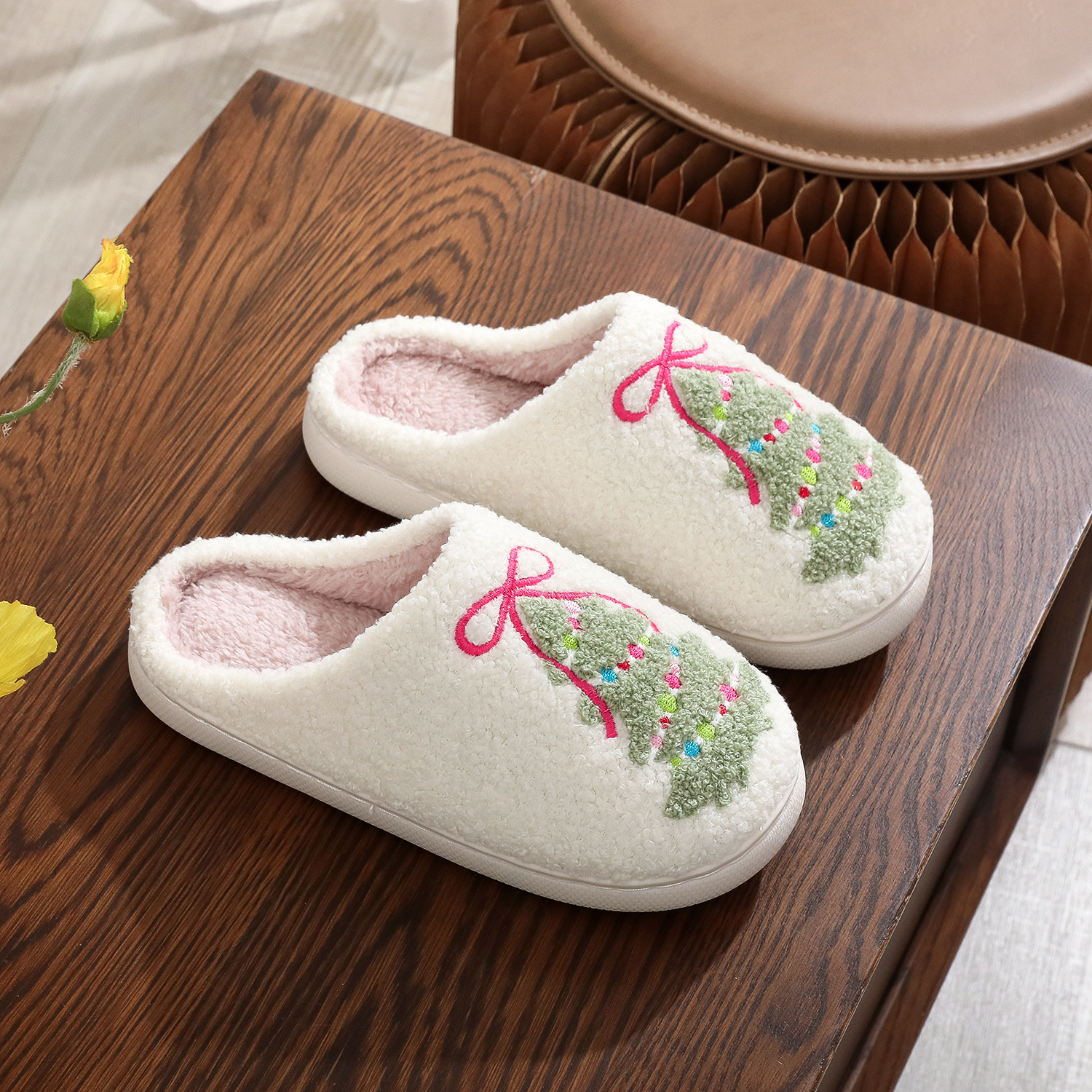Fashion Bowknot Christmas Tree Cotton Slippers foto 5
