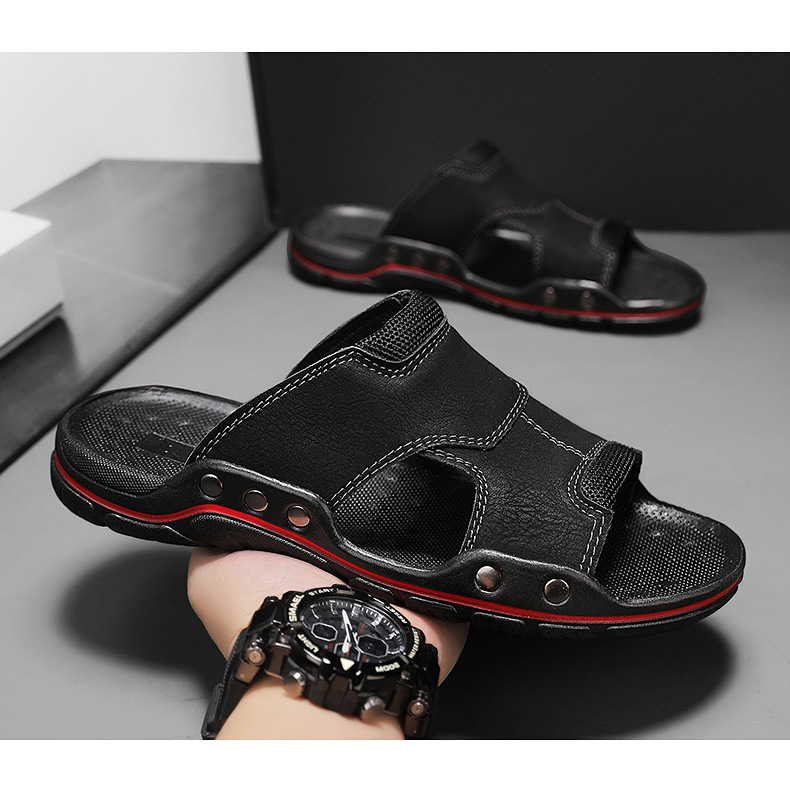 Non-slip Deodorant Men's Sandals Genuine Leather Outdoor Flip Flops foto 2