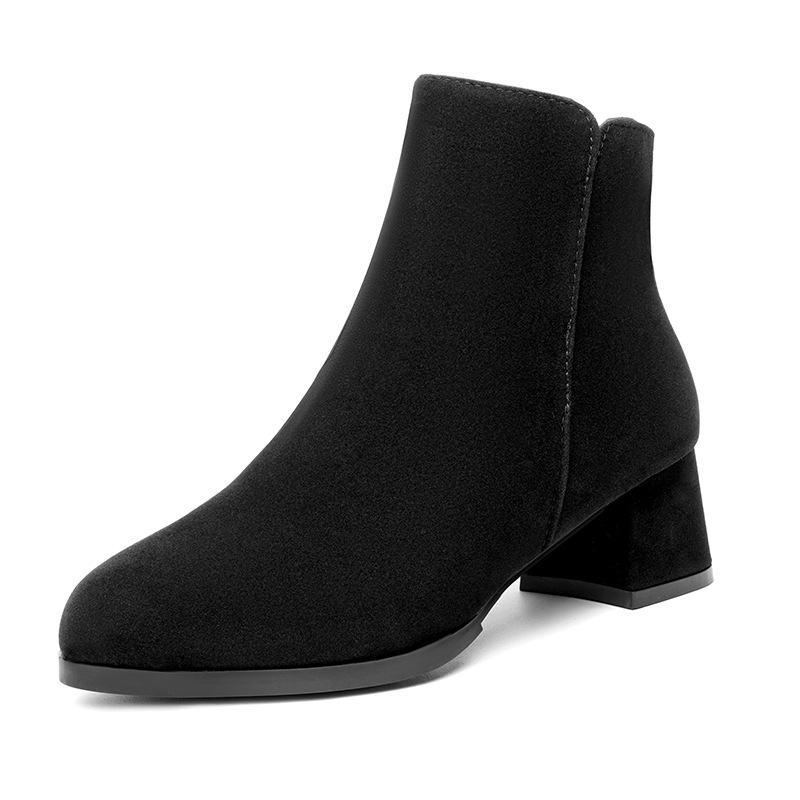 Pointed-toe Frosted Suede Side Zipper Chunky Heel Mid Heel Plus Size Female Boots foto 5