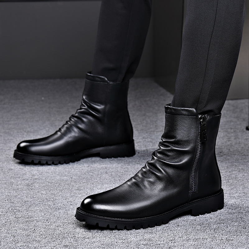 Autumn And Winter British Style Men's Leather Boots High-top Zipper Martin Boots foto 5