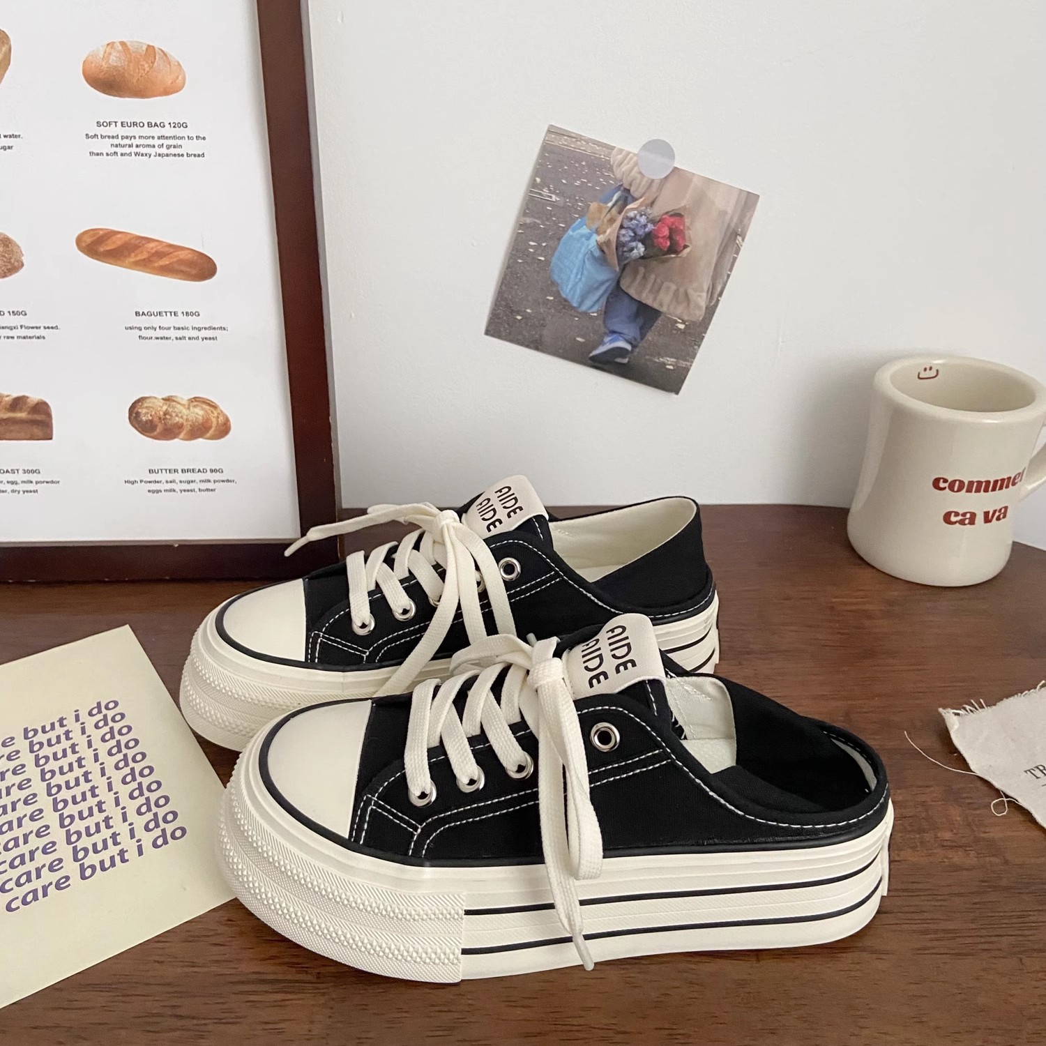 Two-way Half-slipper Outdoor Thick-soled White Sneakers Breathable Canvas Shoes foto 2