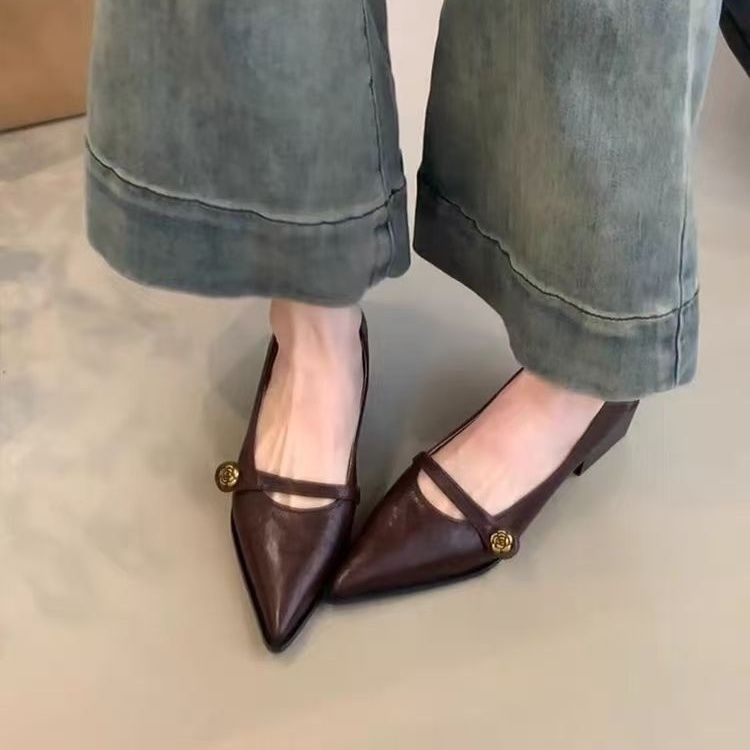Versatile Fashion Retro Low-cut High Heels Women Camellia foto 4