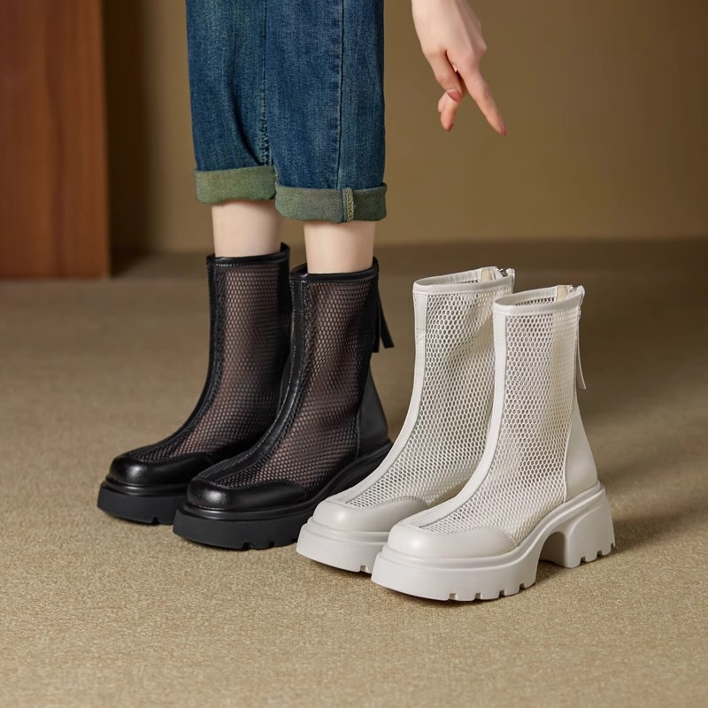 Summer Hollow Out Breathable Mesh Platform Chunky Heel Boot foto 3