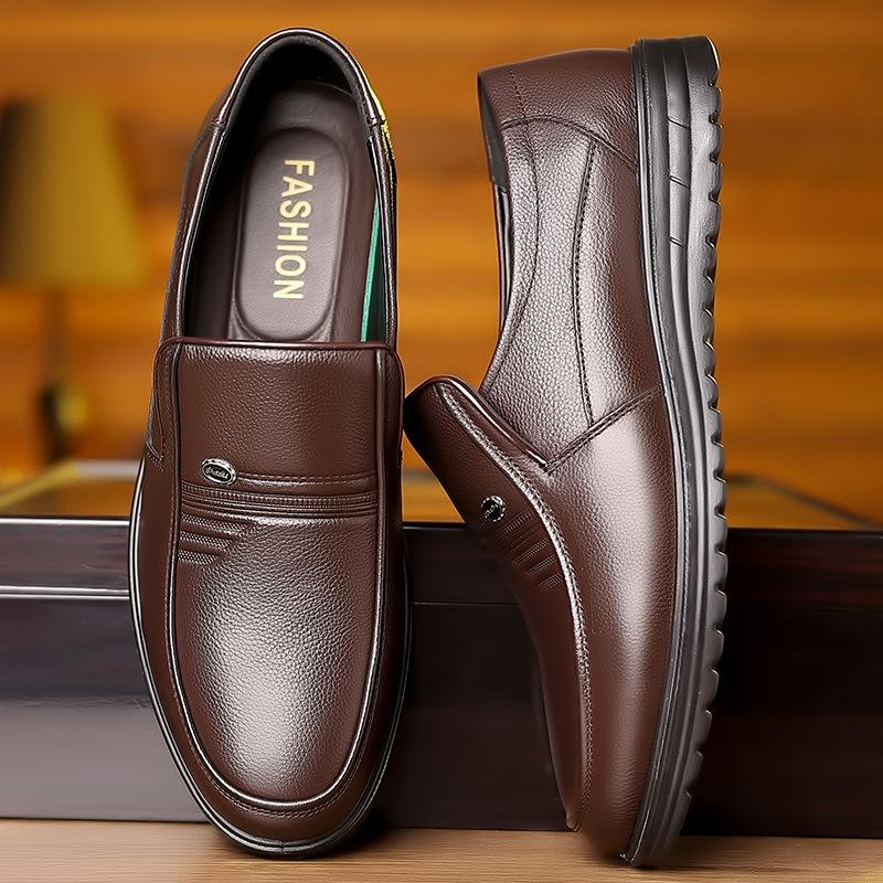 First Layer Cowhide Men's Business Casual Non-slip Soft Leather Soft Sole Shoes foto 3
