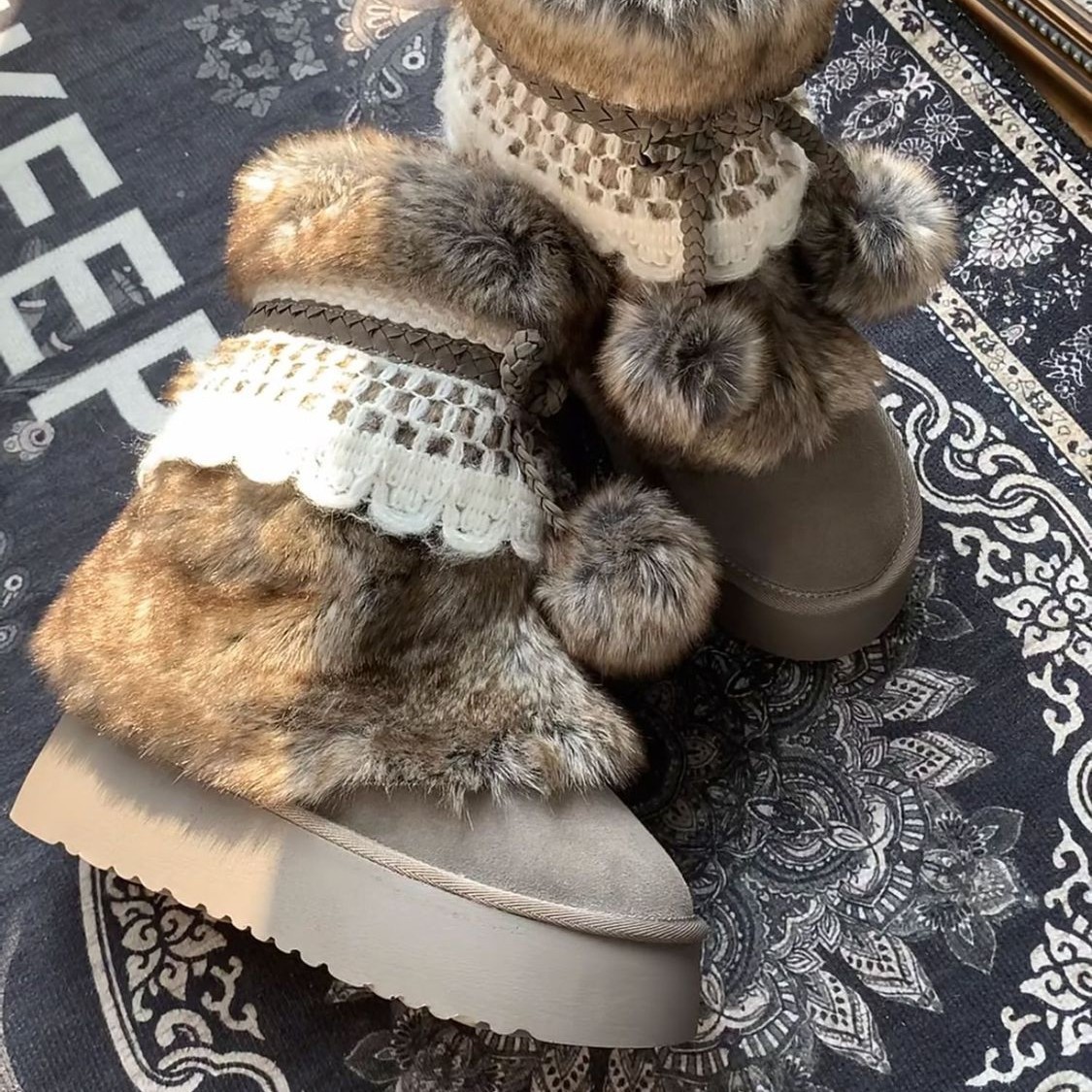 Retro Chunky Brown Boots With Fleece-lined Ankle Boots foto 3