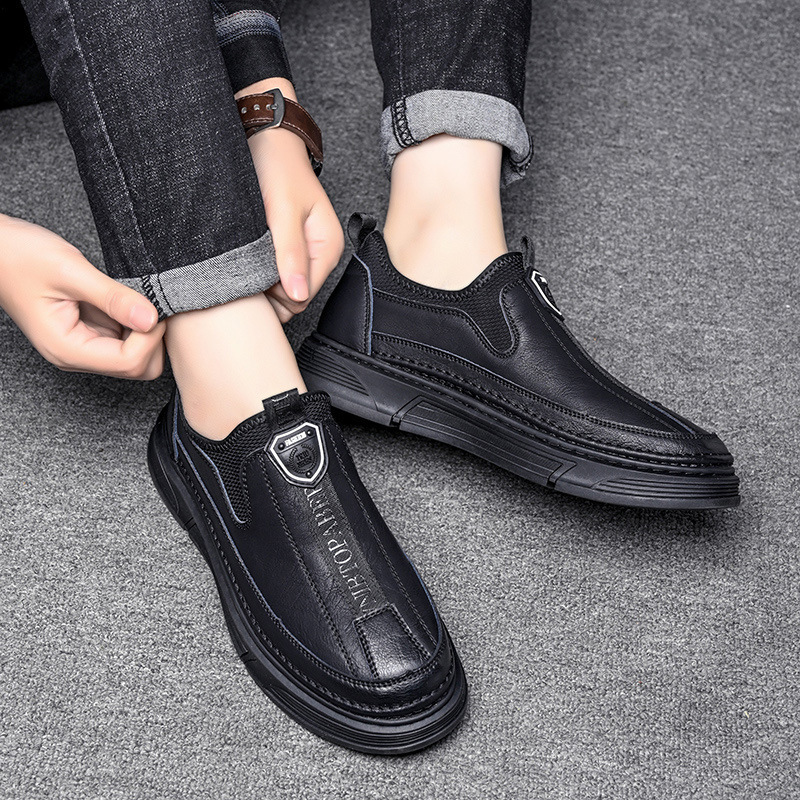 Solid Color Casual Round Toe Leather Shoes For Men foto 2