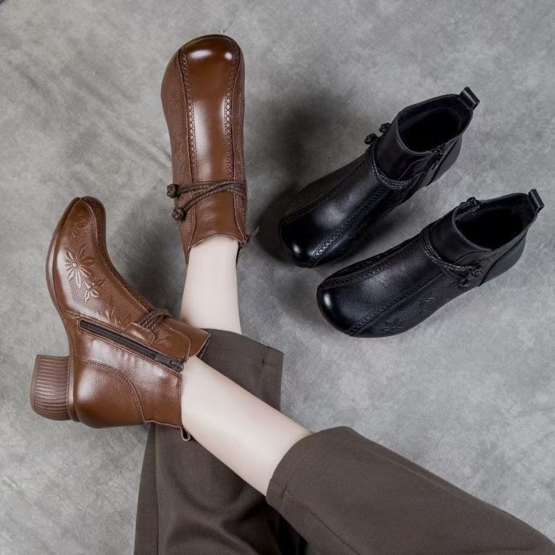 Retro Women's Soft Sole Soft Leather Cotton Shoes foto 3