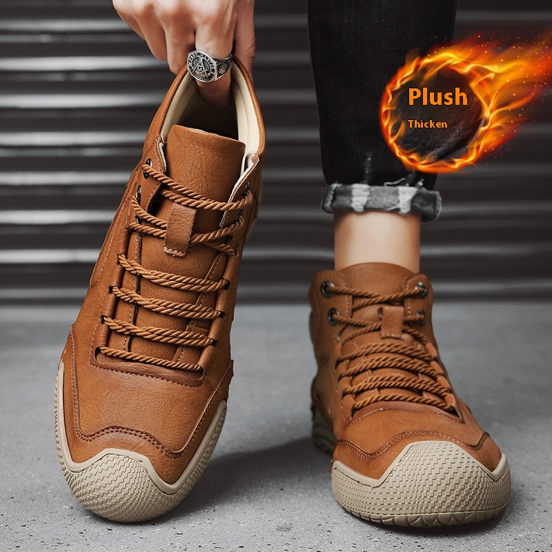 Men's Hand-stitched Middle High Top Genuine Leather Flat Casual Shoes foto 2