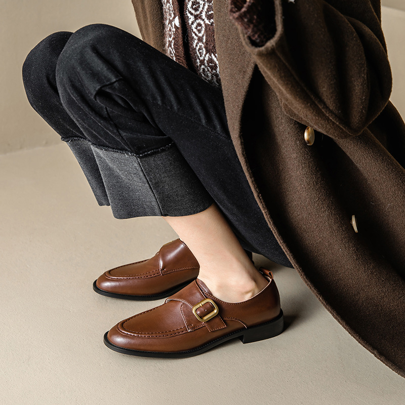 Casual Simple Round Head Belt Buckle Women's Leather Shoes foto 4