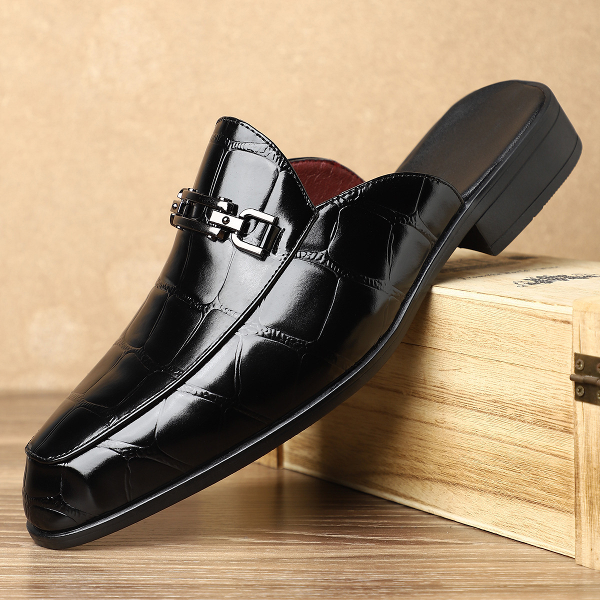 Men's Casual Leather Slippers Without Heel foto 2