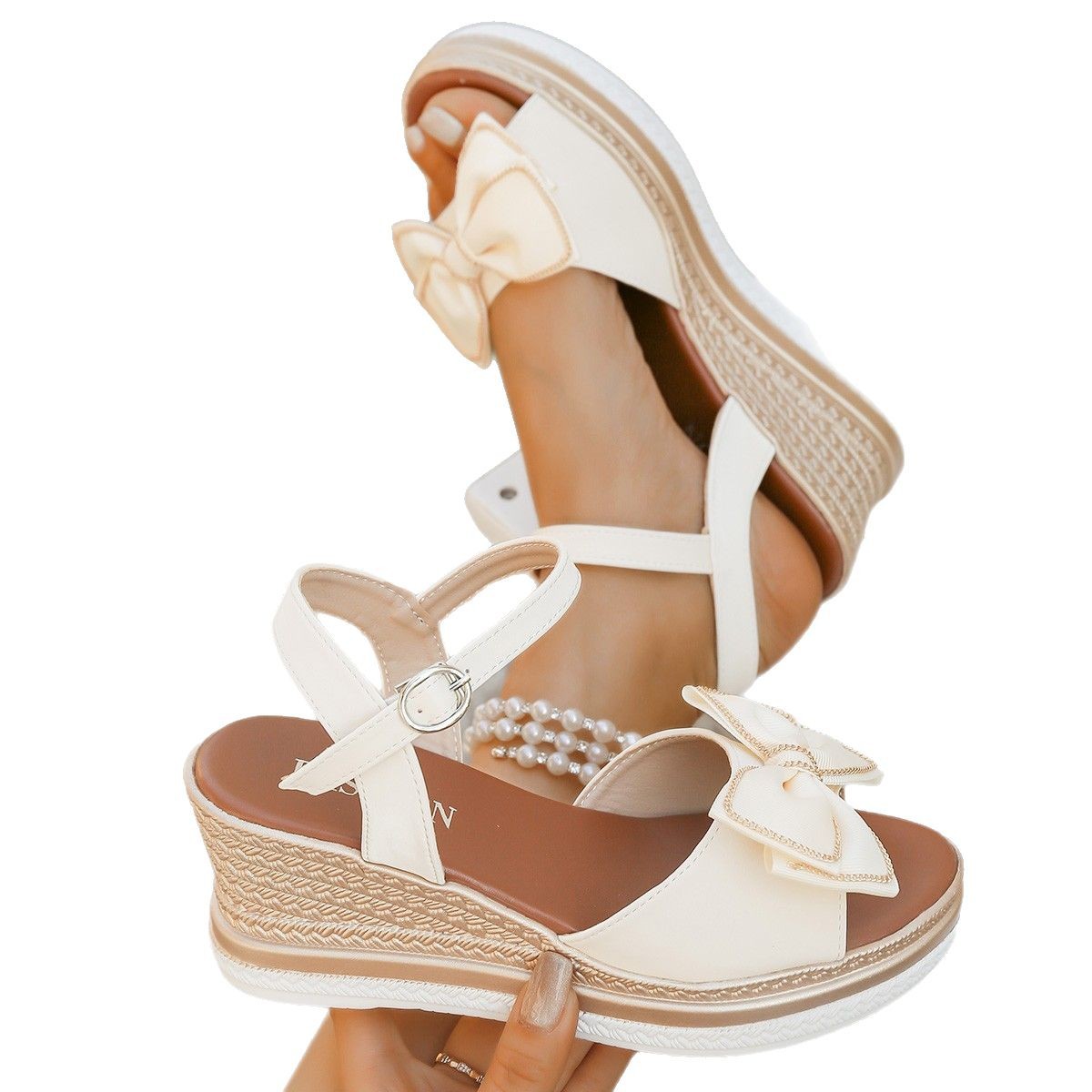 Wedge Summer Bow Buckle Peep Toe Sandals foto 2