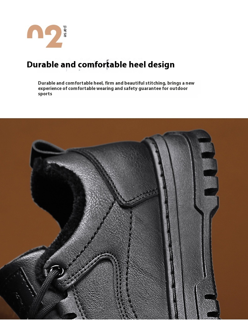 Autumn And Winter Low Top Brushed Thickened Warm Leisure Leather Shoes foto 4