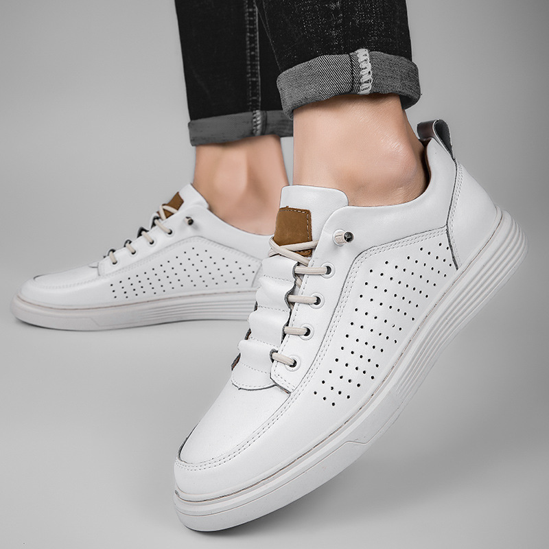 Men's Plus Size Leather Skateboard Shoes Retro Punching Soft Shoes foto 2