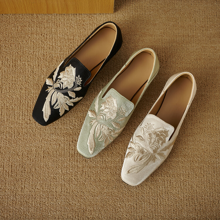 Embroidery Low-cut Flat Pumps Women's Soft Bottom foto 5