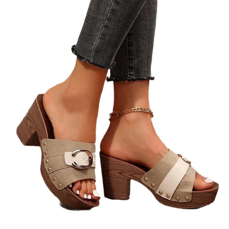 Plus-size Chunky-heel Studded Platform Fashionable Womens Shoes foto 4