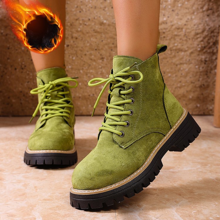 Front Lace-up Suede Ankle Boots With Fleece Lining foto 3