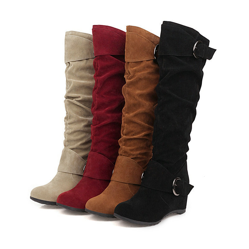 Wedge-heel British-style High-top Womens Knee-high Boots foto 2