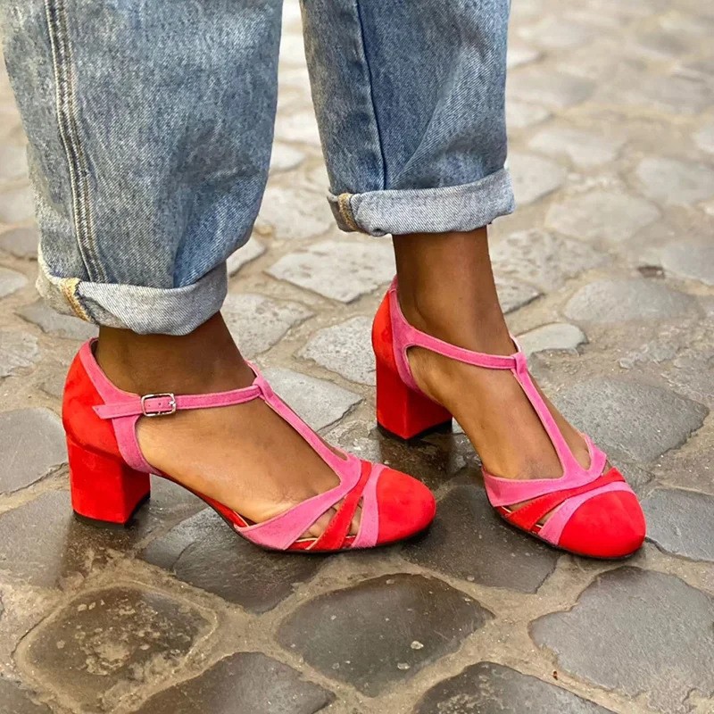 Summer Fashion High Heel Round Head Female Color-matching Sandals foto 3