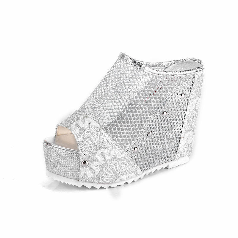 Hollowed-out Heel Korean Cross-border Chunky Heel Waterproof Platform Lace Spring And Summer Style foto 2
