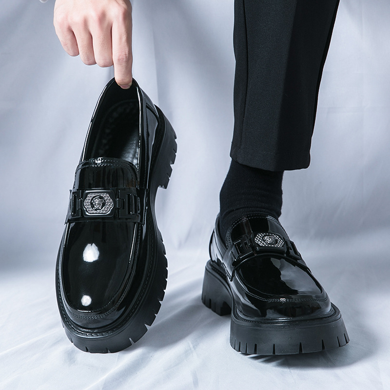 Summer Glossy Breathable Hidden Heel Platform Loafers Small Leather Shoes foto 5